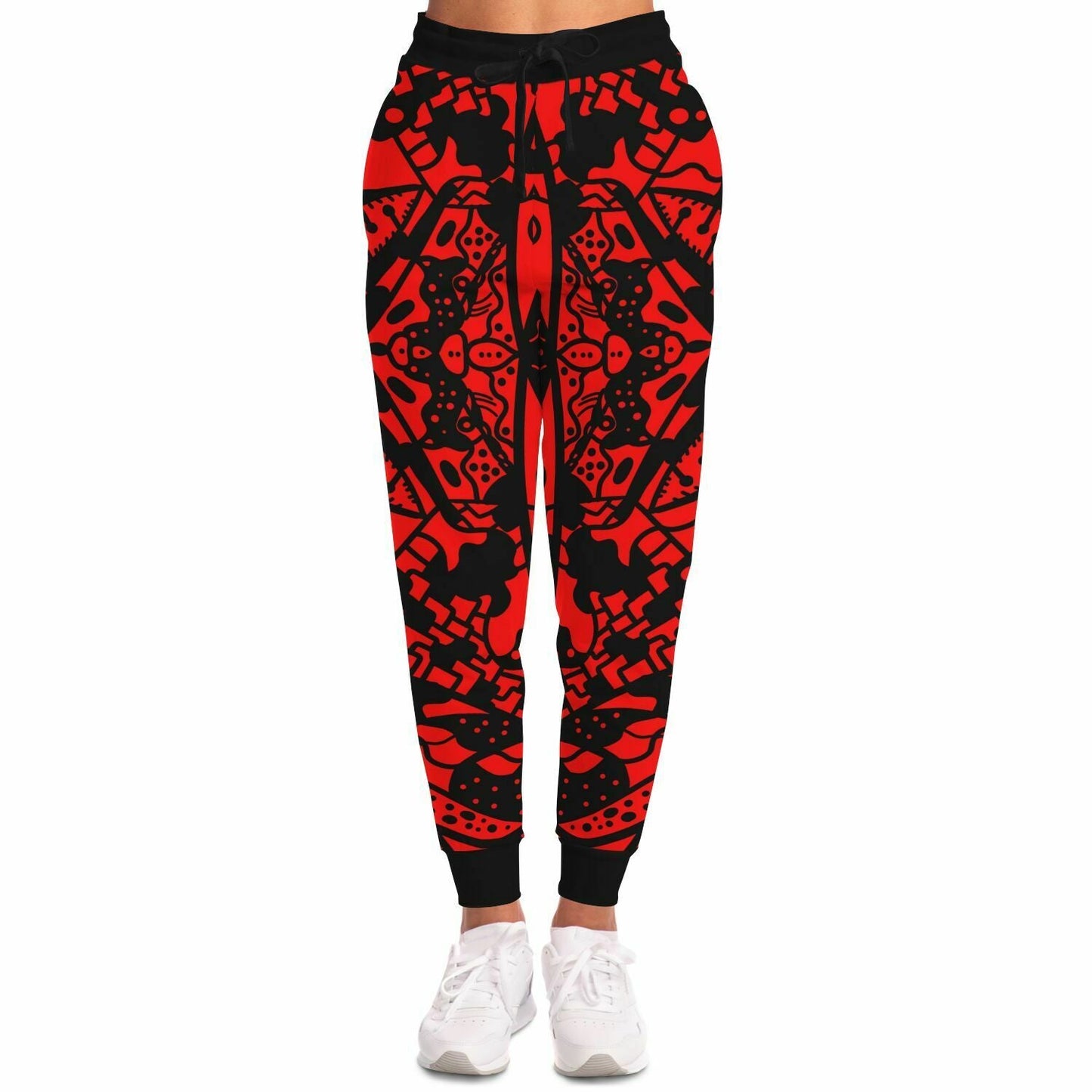 Bright Red Symmetrical Tribal Rave Joggers