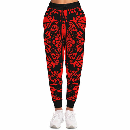 Bright Red Symmetrical Tribal Rave Joggers