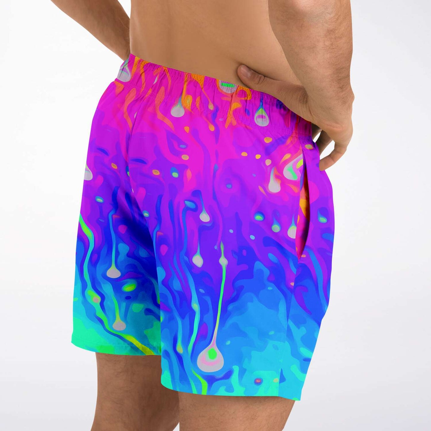 Hot Pink Dripping Fluid Rave Swim Trunks