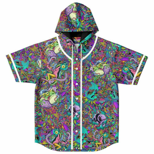 Vibrant Dense Psychedelic Rave Hooded Baseball Jersey