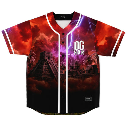 OG NIXN Deep Red Aztec Rave Baseball Jersey