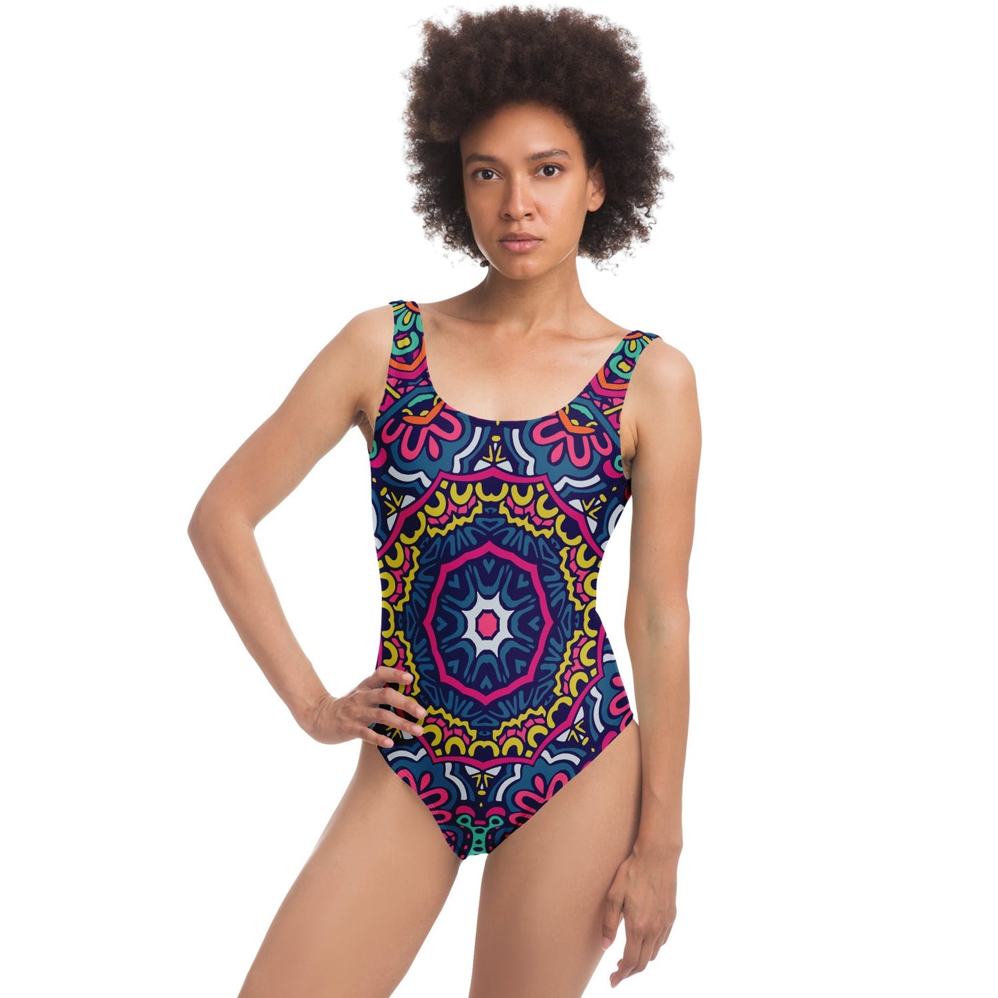 Navy Blue Symmetrical Mandala Rave Swimsuit