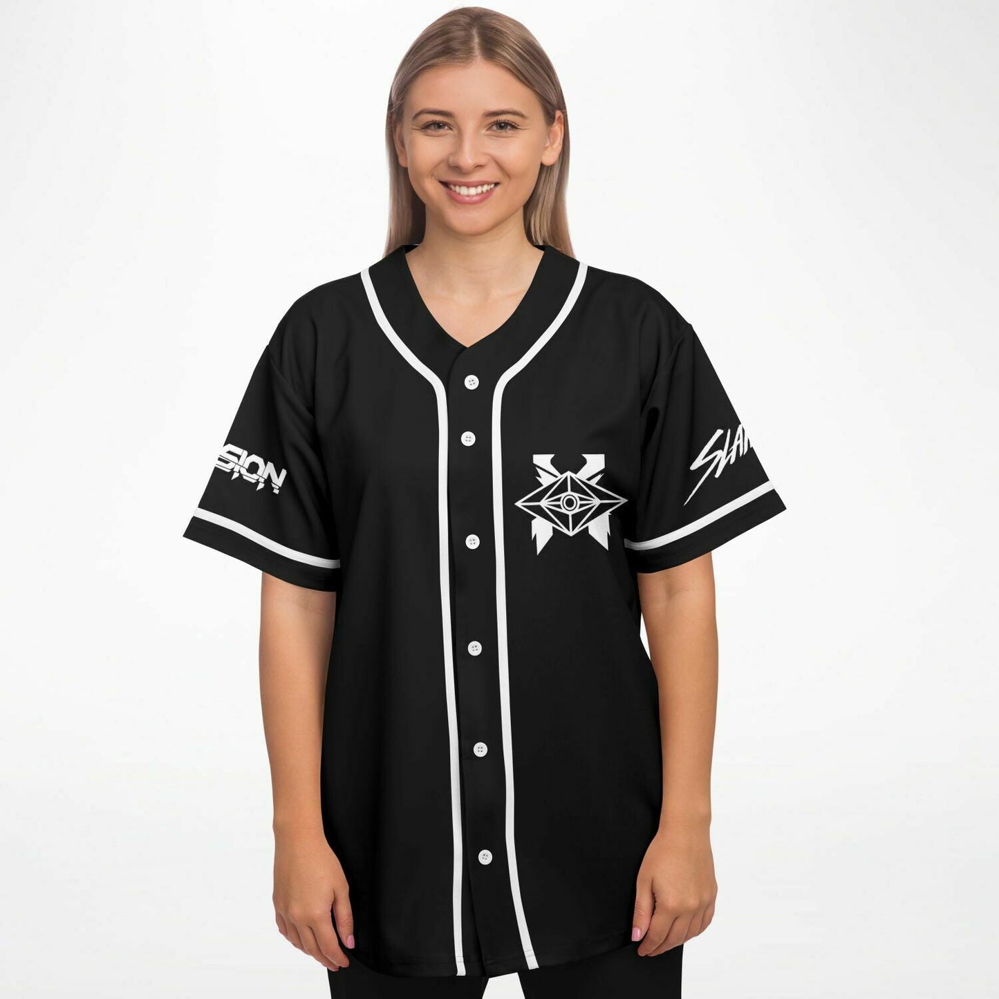 Excision Black Geometric Ornate Rave Baseball Jersey