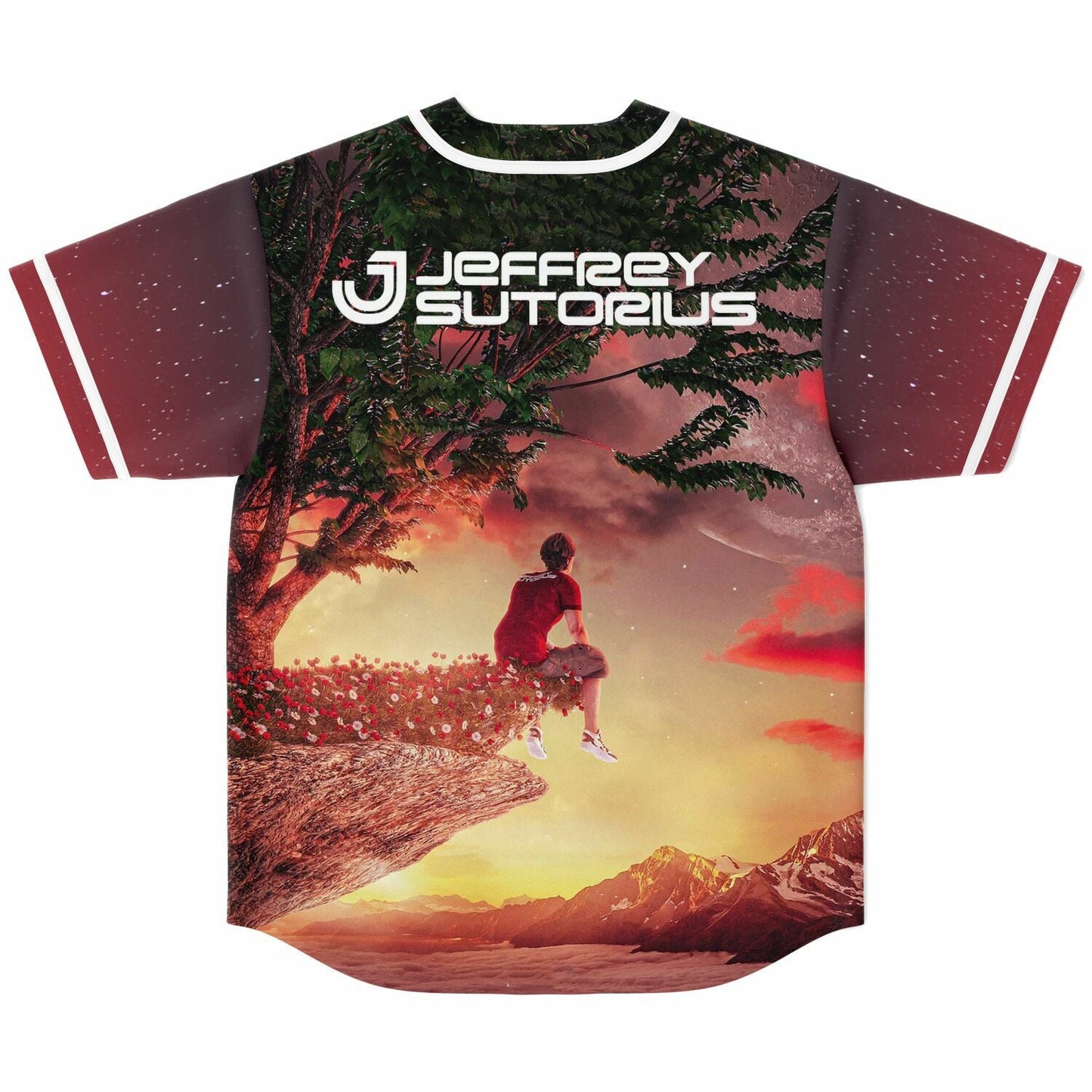 Jeffrey Sutorius Deep Maroon Sunset Rave Baseball Jersey
