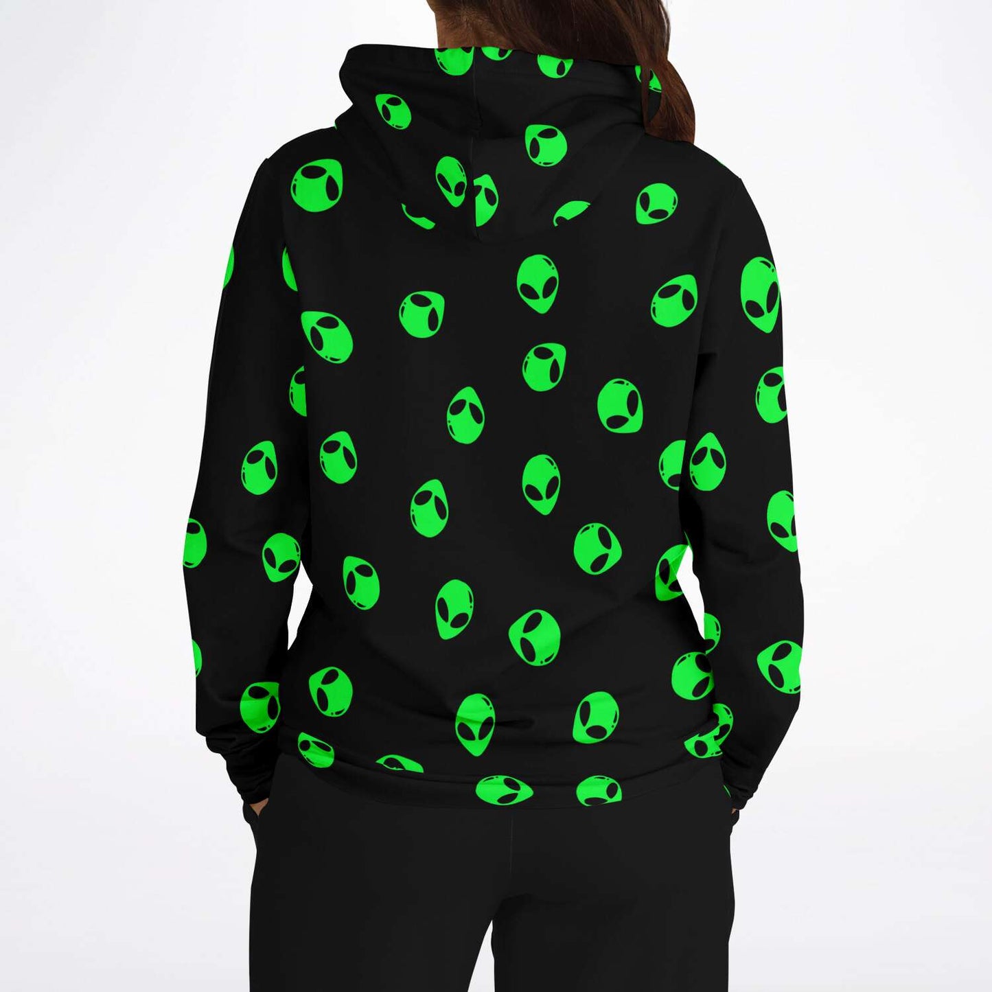Neon Green Alien Head Black Rave Hoodie