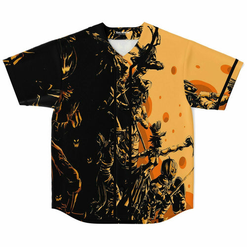 Black Orange Silhouetted Samurai Rave Baseball Jersey