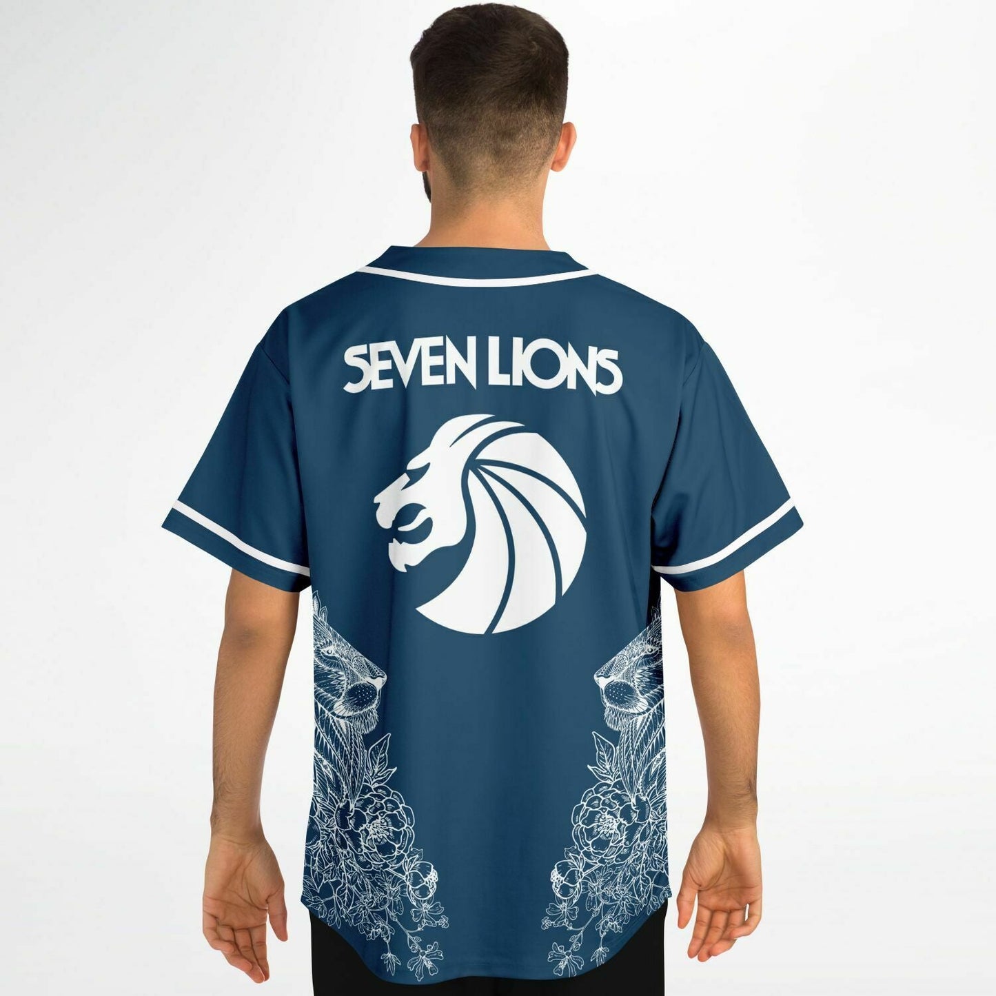 Seven Lions Navy Blue Detailed White Rave Baseball Jersey