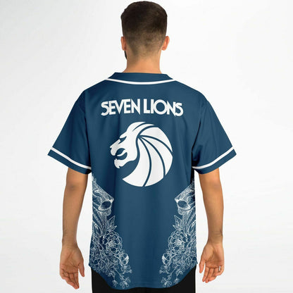 Seven Lions Navy Blue Detailed White Rave Baseball Jersey