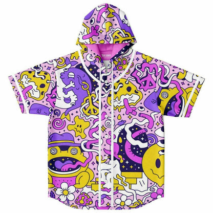 Pastel Pink Trippy Cartoon Rave Hooded Baseball Jersey