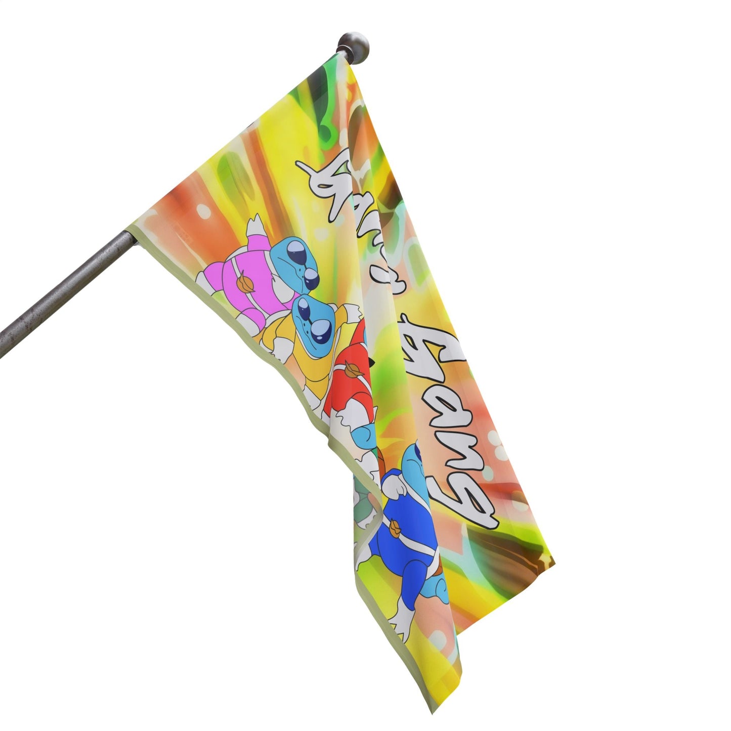 Vivid Rainbow Cartoon Turtle Rave Flag