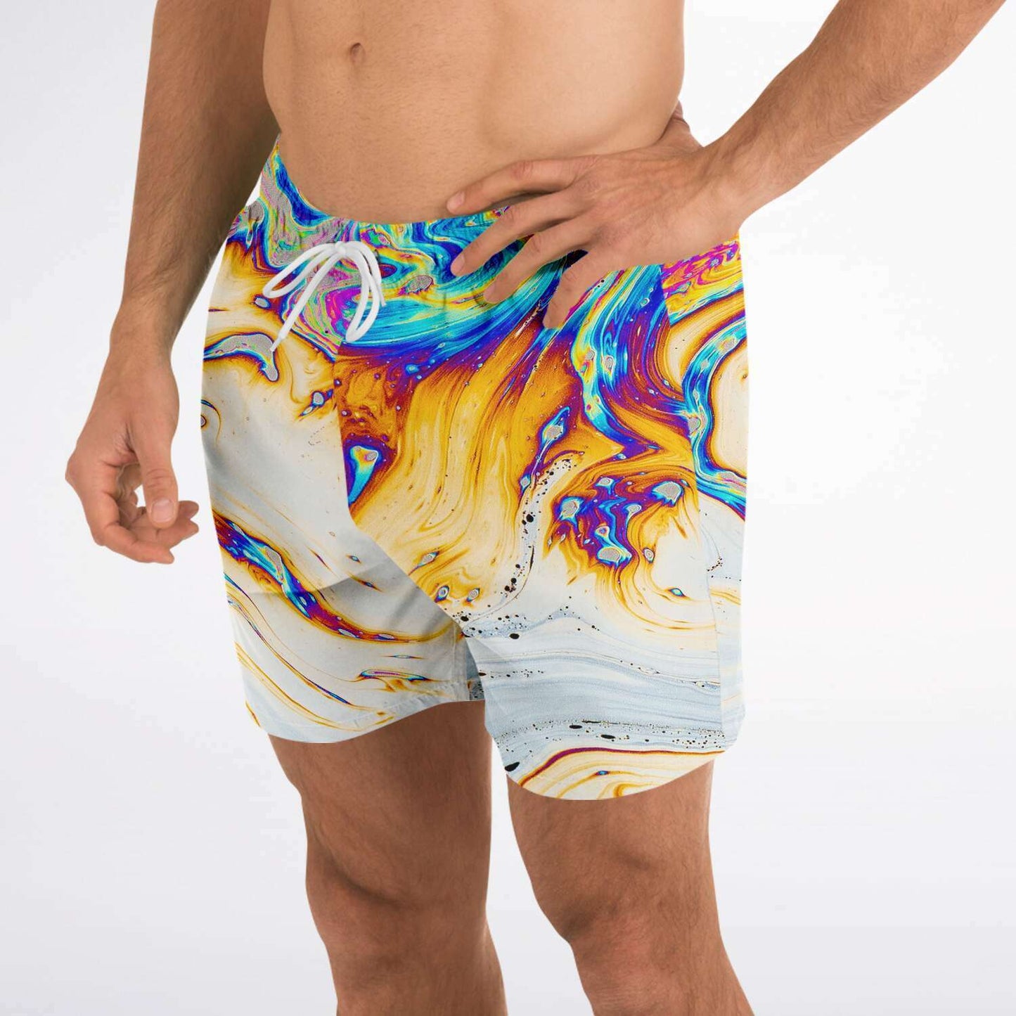 White Marbled Soap Rave Swim Trunks