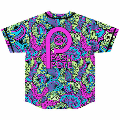 Pash Pete Vibrant Magenta Psychedelic Paisley Rave Baseball Jersey