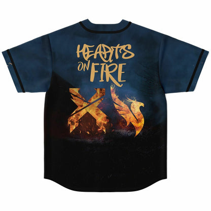 Dark Navy Glowing Fiery Rave Baseball Jersey