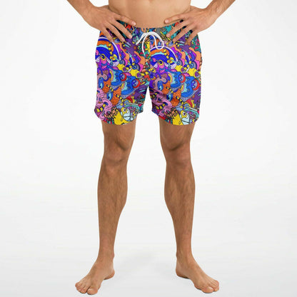 — Blue Dense Cartoon Rave Swim Trunks
