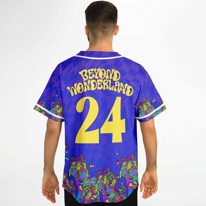 Beyond Wonderland Purple Blue Warped Checkerboard Rave Baseball Jersey