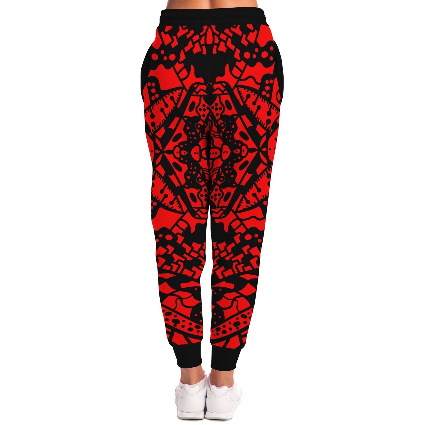 Bright Red Symmetrical Tribal Rave Joggers