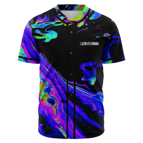 LSDREAM Black Iridescent Oil Rave Baseball Jersey