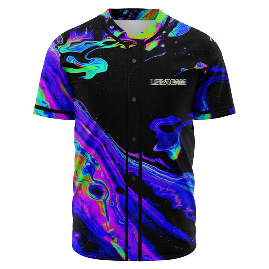 LSDREAM Black Iridescent Oil Rave Baseball Jersey