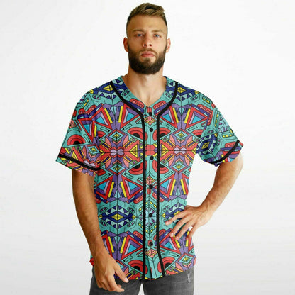 Teal Kaleidoscope Doodle Reversible Baseball Jersey