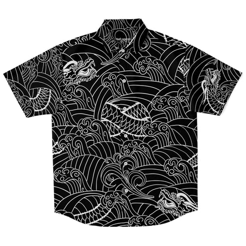 Asian Black button-down short sleeve shirt