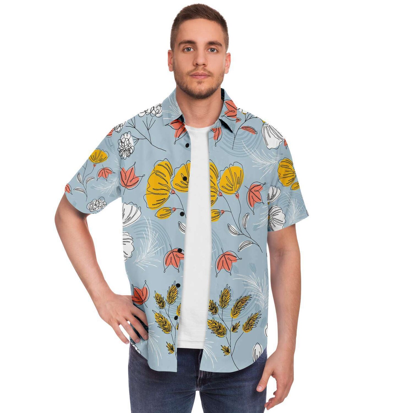 Organic Flat abstract floral short sleeve button down shirt