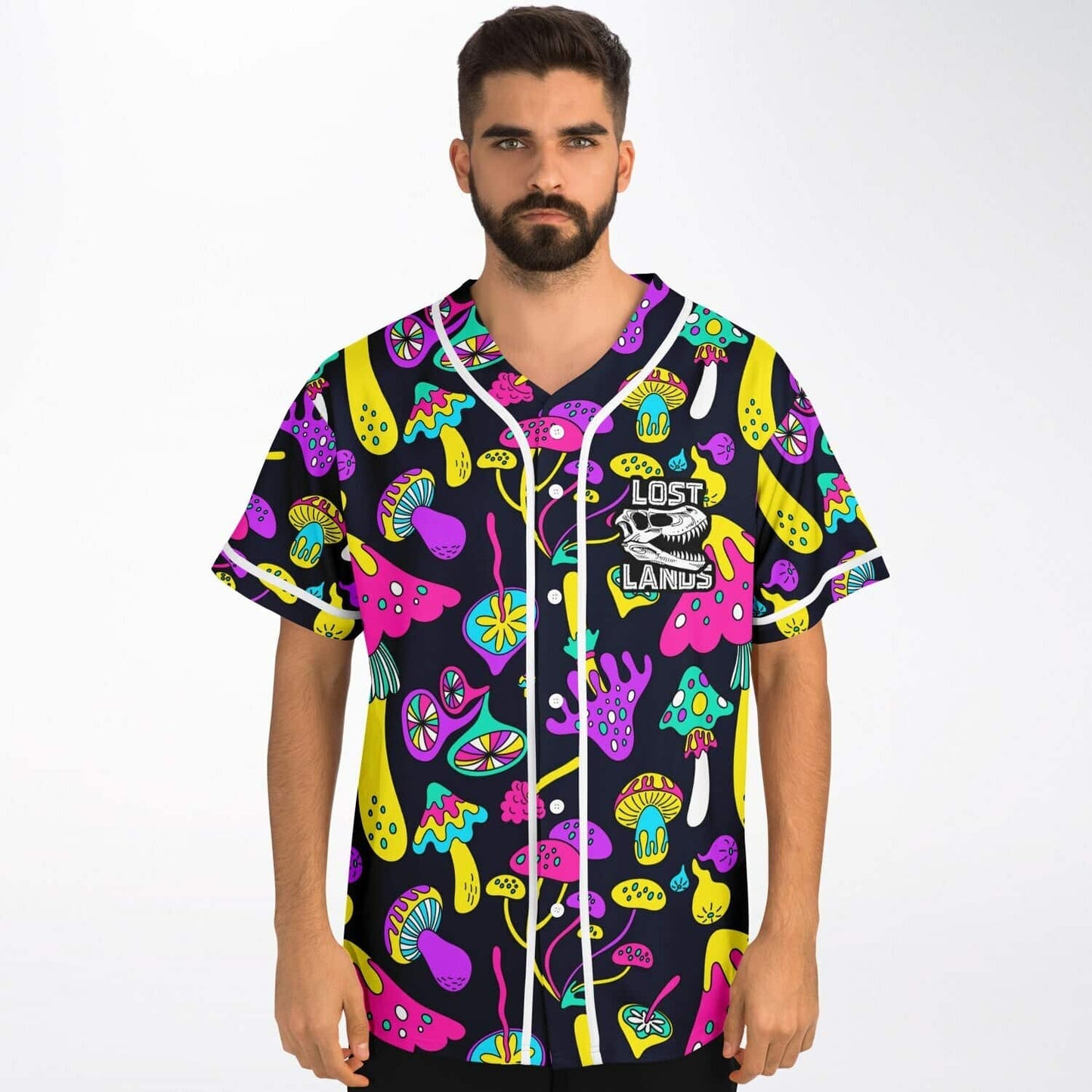 Lost Lands Black Psychedelic Mushrooms Rave Baseball Jersey