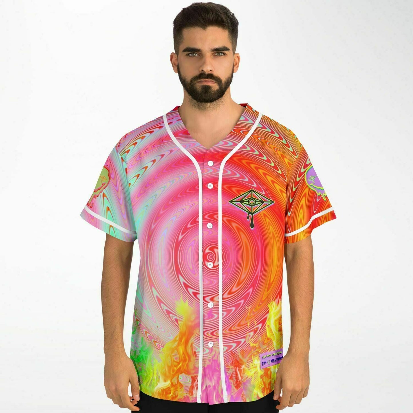 Slander Hot Pink Psychedelic Spiral Rave Baseball Jersey