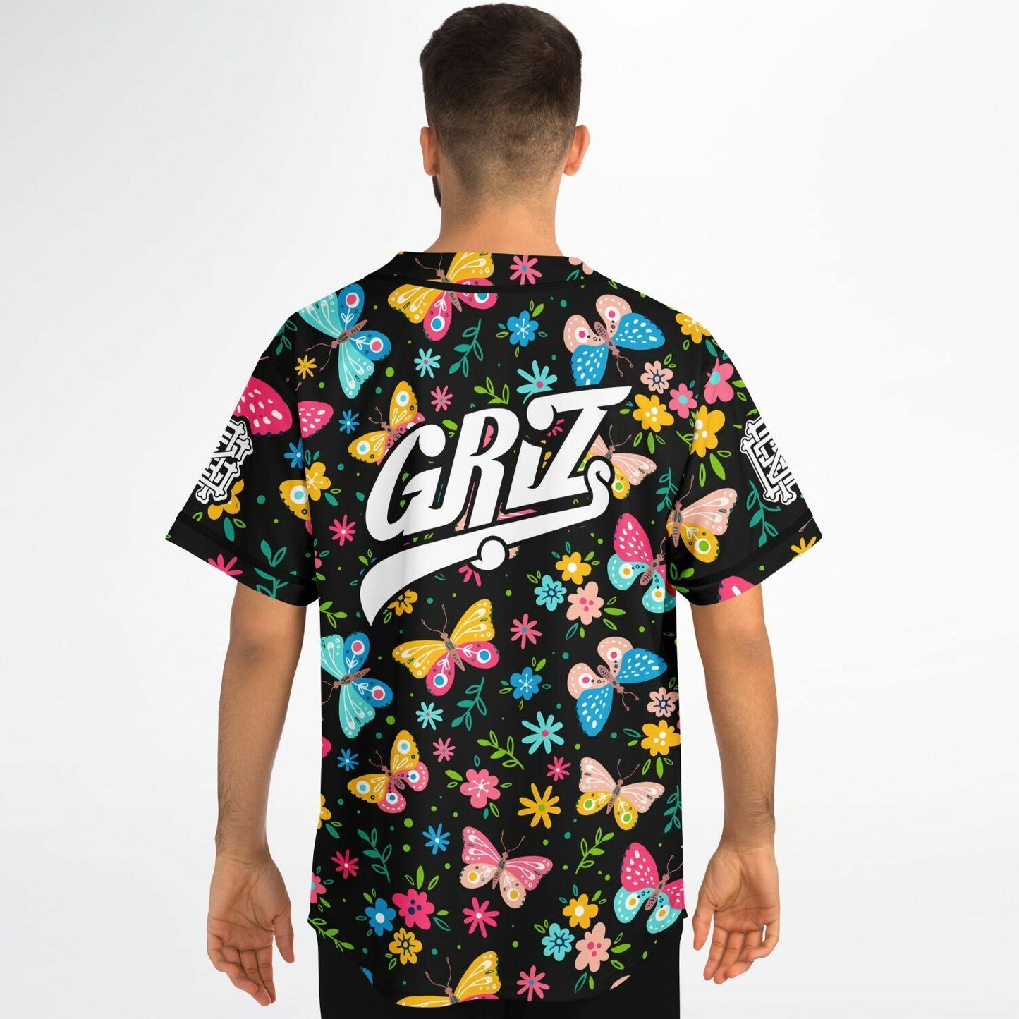 GRiZ Black Colorful Butterflies Rave Baseball Jersey