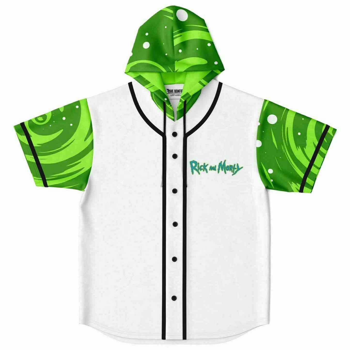 White Rick Morty Rave Hooded Baseball Jersey