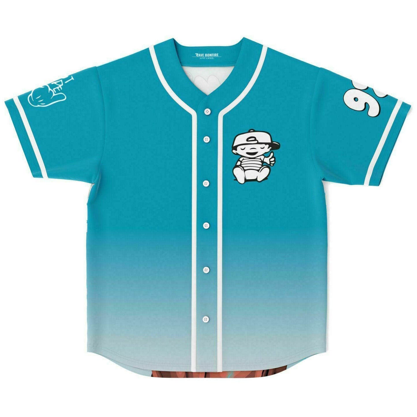 Mac Miller Teal Chest Cartoon Rave Baseball Jersey