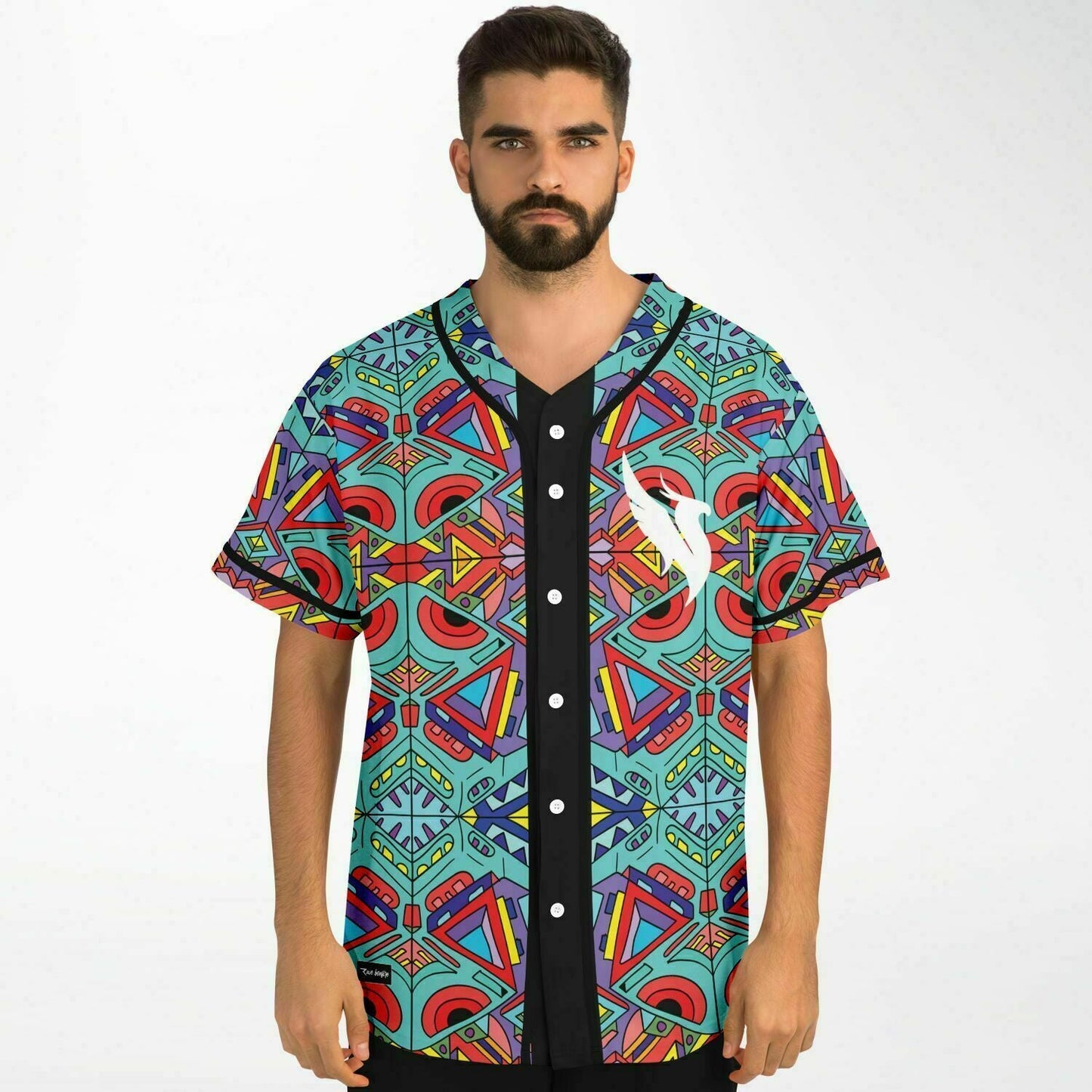 Illenium Teal Symmetrical Kaleidoscopic Rave Baseball Jersey