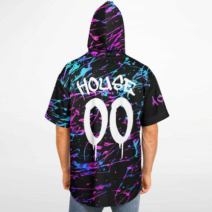 Black Abstract Neon Rave Hooded Baseball Jersey