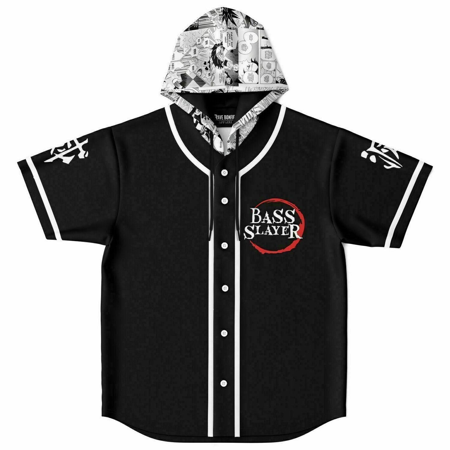 Black Demon Slayer Rave Hooded Baseball Jersey