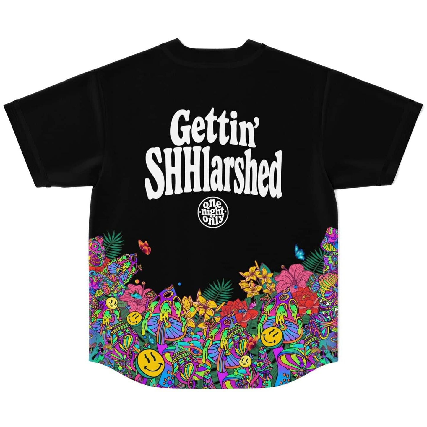 Black Trippy Floral Rave Baseball Jersey