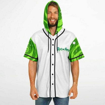 White Rick Morty Rave Hooded Baseball Jersey