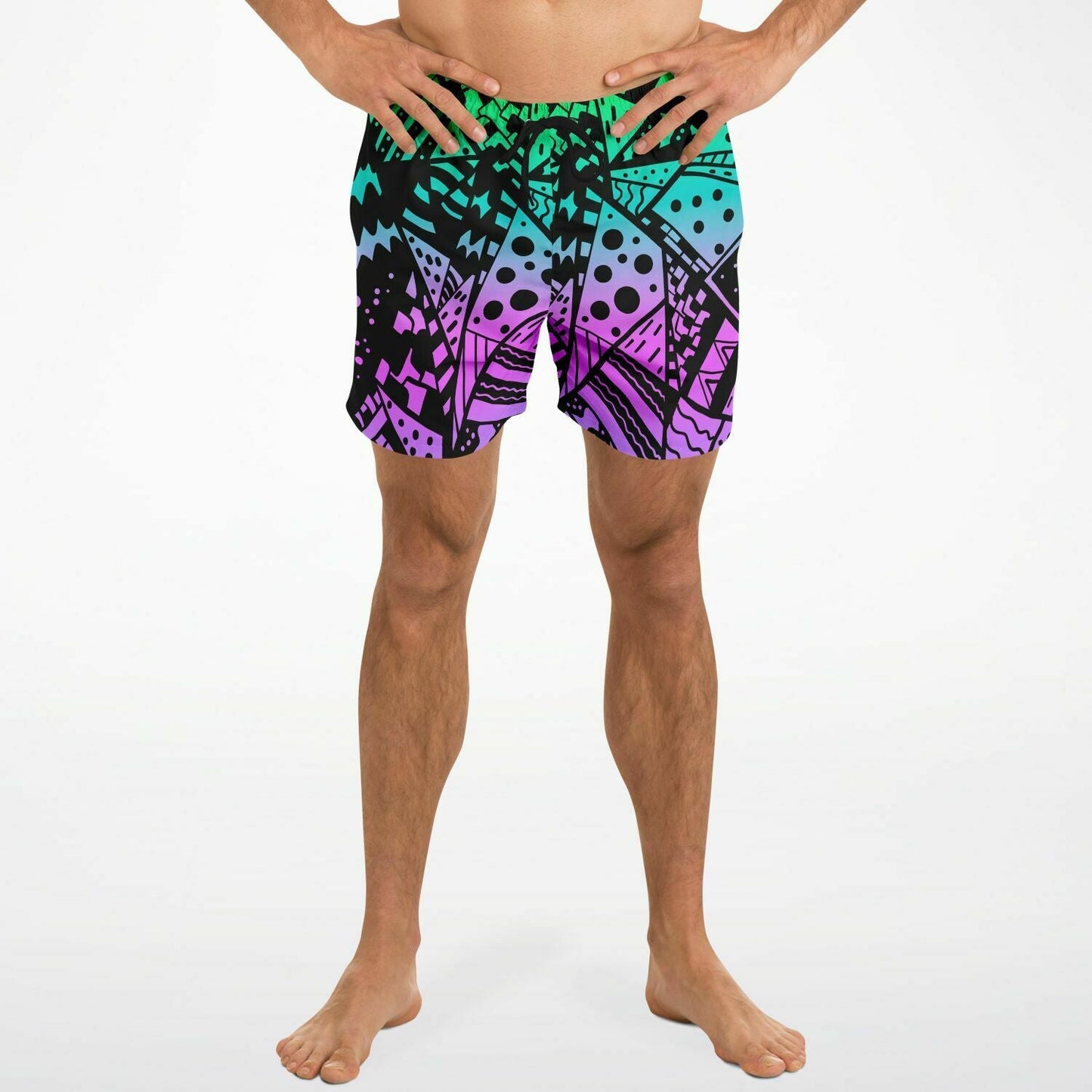 Gradient Green 80S Memphis Rave Swim Trunks