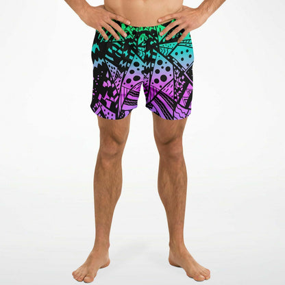 Gradient Green 80S Memphis Rave Swim Trunks
