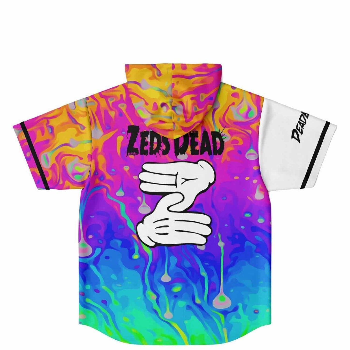 Zeds Dead White Melting Liquid Rave Hooded Baseball Jersey