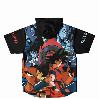 Black Collage Dragon Rave Hooded Baseball Jersey