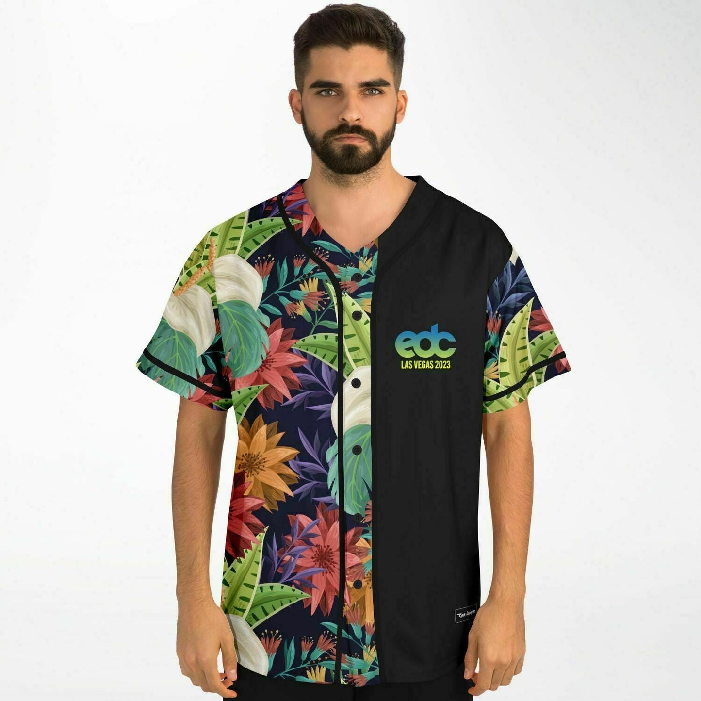 EDC Las Vegas 2023 Black Panel Tropical Jungle Rave Baseball Jersey