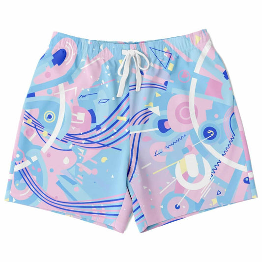 Baby Blue Abstract Memphis Rave Swim Trunks