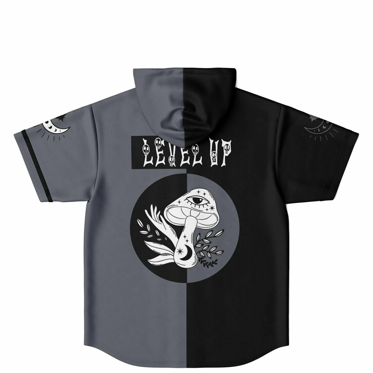 Split Black Half Rave Hooded Baseball Jersey