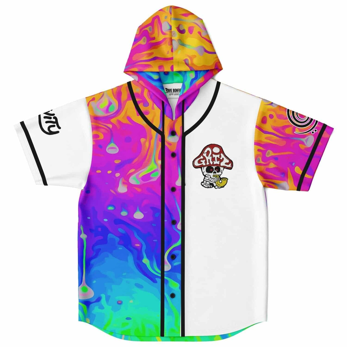 Tape B Half White Melting Rave Hooded Baseball Jersey