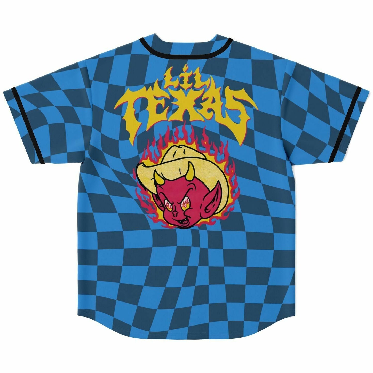 Lil Texas Blue Dark Warped Checkerboard Rave Baseball Jersey
