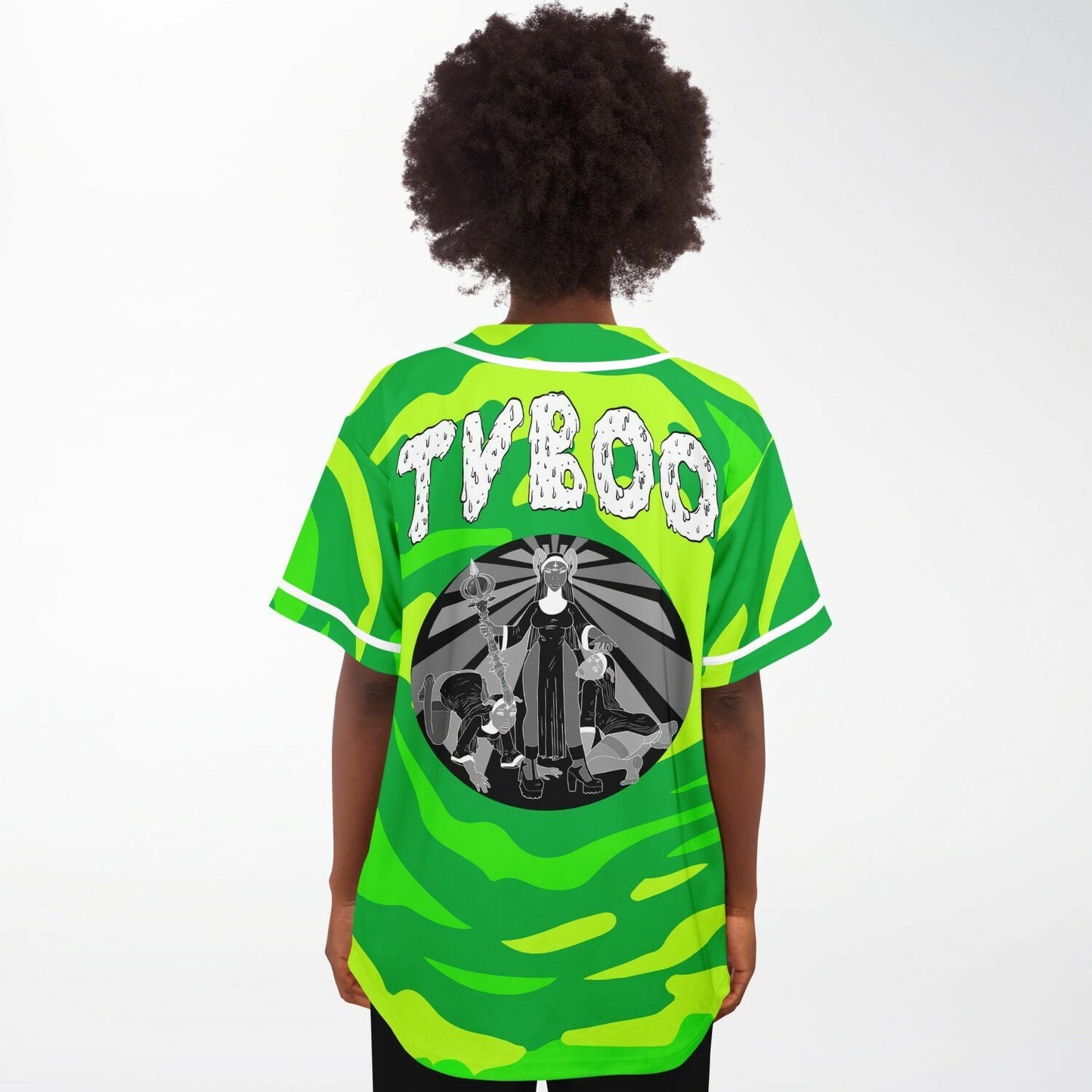 TVBOO Bright Green Swirling Camo Rave Baseball Jersey