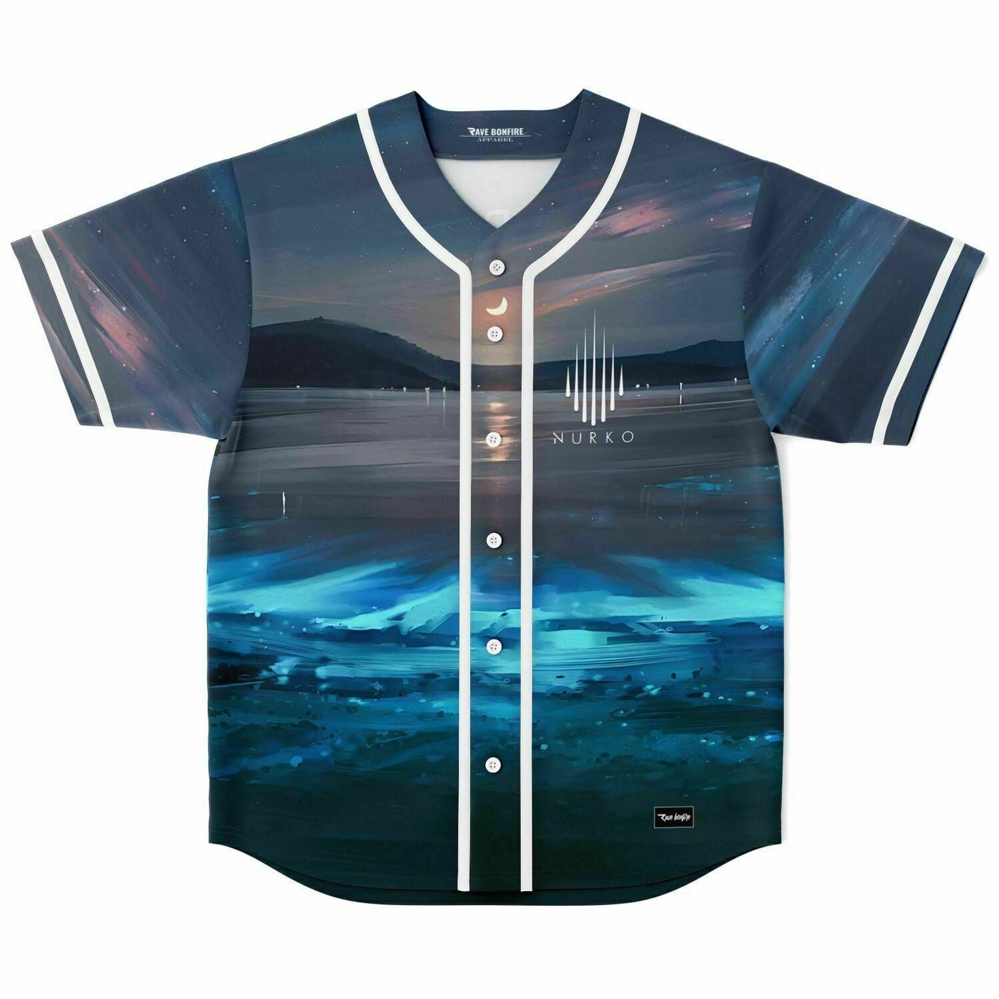 NURKO Dark Navy Nighttime Lakeside Rave Baseball Jersey