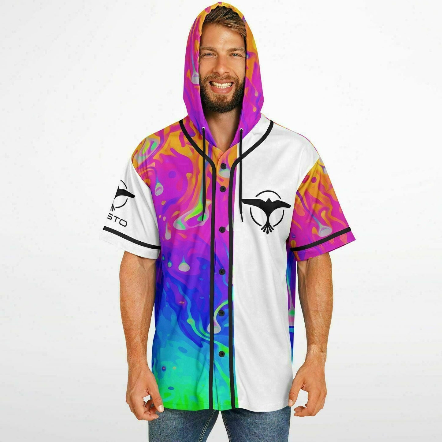 Tiesto Rainbow Tie Psychedelic Liquid Rave Hooded Baseball Jersey