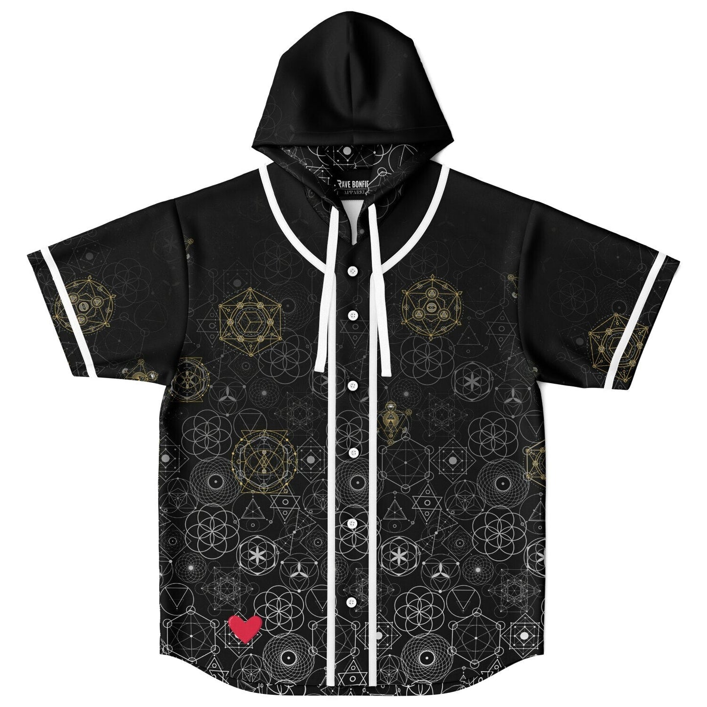 Black Sacred Geometry Rave Hooded Baseball Jersey