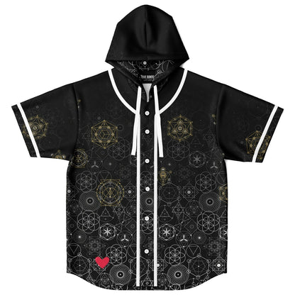 Black Sacred Geometry Rave Hooded Baseball Jersey