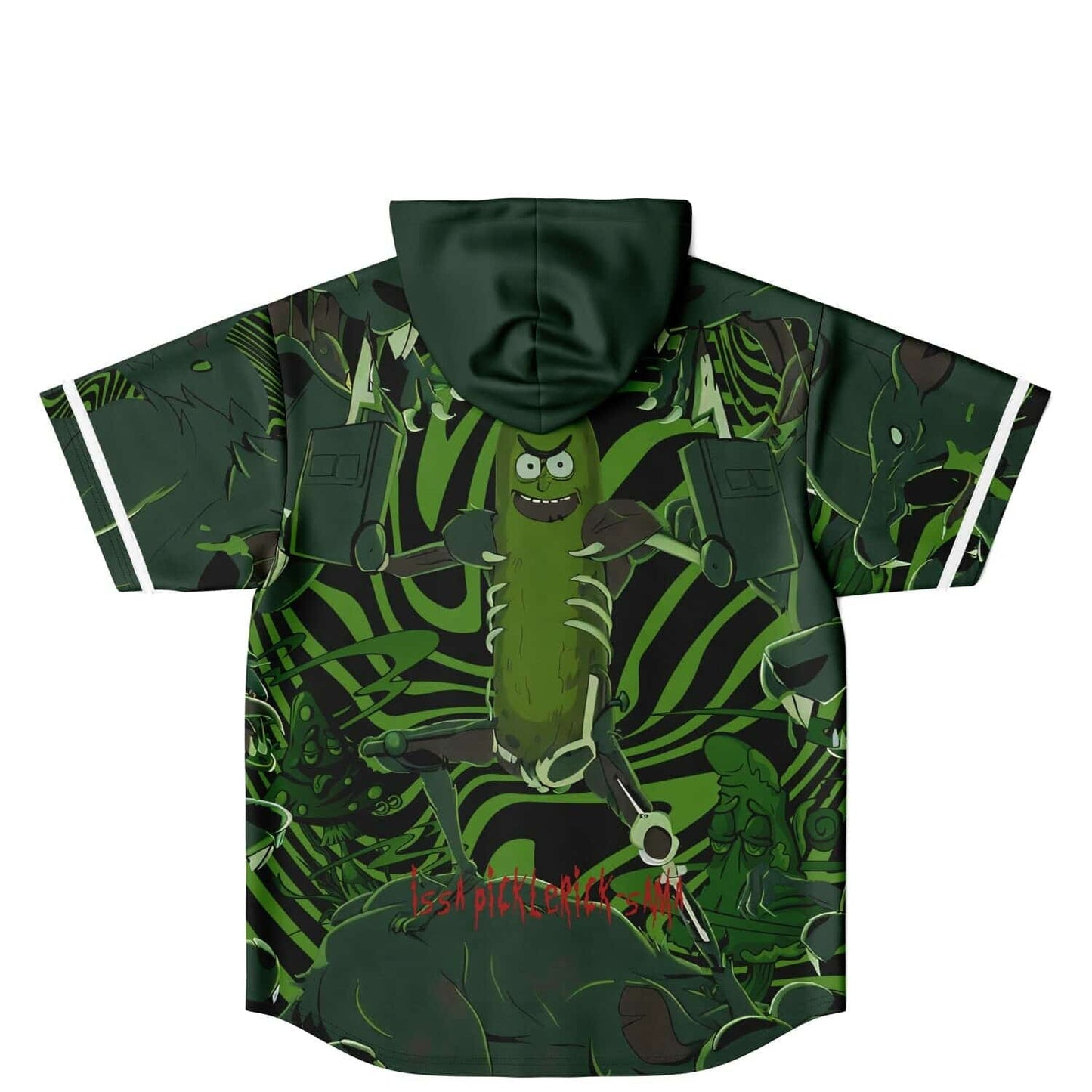 Dark Green Pickle Rick Rave Hooded Baseball Jersey